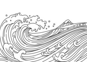 Great oriental wave ocean vector illustration.