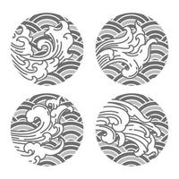 traditional water wave line art in moon shape vector