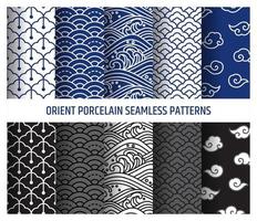 Oriental porcelain seamless patterns vector illustration.