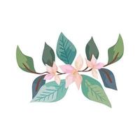 cute flowers with branches and leafs isolated icon vector