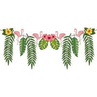 branches with leafs and flamingos hanging isolated icon vector