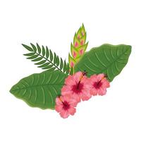 cute flowers with branches and leafs isolated icon vector