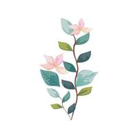 cute flowers with branches and leafs isolated icon vector