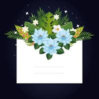 tarjeta con decoración de flores y hojas. vector