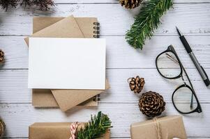 Mockup card with invitation card with gift shop on white background photo