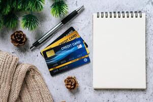 diary, stationery and credit card in celebrate time photo