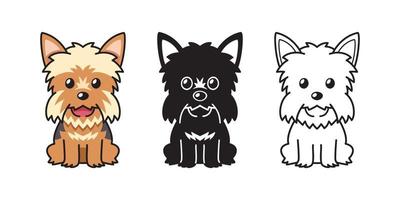 vector, caricatura, conjunto, de, yorkshire terrier, perro vector
