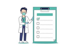 Male doctor wearing protective mask with checklist on clipboard vector