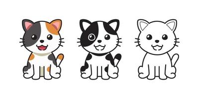 Vector cartoon set of calico cat