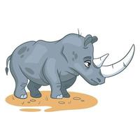 Animal character funny rhinoceros in cartoon style. vector