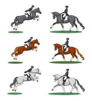 Horse Riding Woman Riding Dressage Horse in Cartoon Style vector