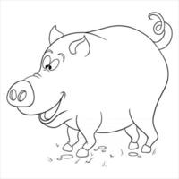 Carácter animal cerdo divertido en estilo de línea coloring book vector