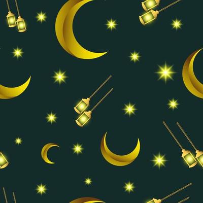 Seamless Pattern Moon Lantern and stars