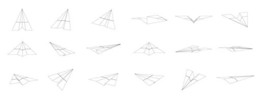 Ilustración de contorno de avión de papel con diferentes vistas y ángulos vector