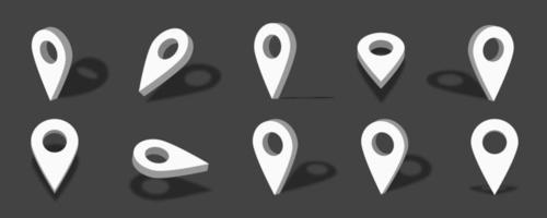 Ilustración de icono 3d de ubicación blanca con diferentes vistas y ángulos vector