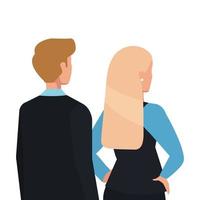 espalda, pareja de negocios, elegante, avatar, carácter vector