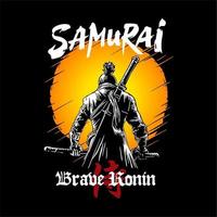 Ilustración samurai y concepto de diseño de vector de tipografía