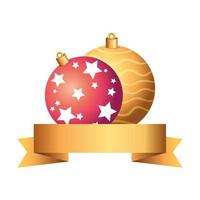 bolas de navidad con cinta decoracion icono aislado vector