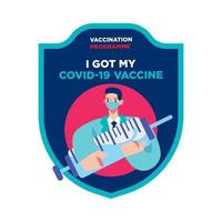Flat design of doctor wearing face mask and holding syringe needle vector