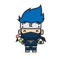 kid ninja eat dango and onigiri vector