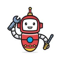 Cute characters robot holding screwdriver and wrench vector