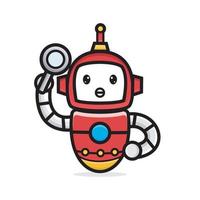 personajes lindos robot sosteniendo lupa vector