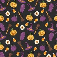 Seamless pattern with Halloween colored icons vector