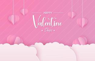 Happy valentines day greeting background in papercut realistic style vector