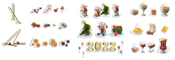Vector image of a large set of stickers on a winter and Christmas