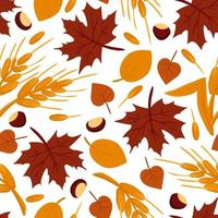 Seamless pattern with autumn harvest and foliage. vector