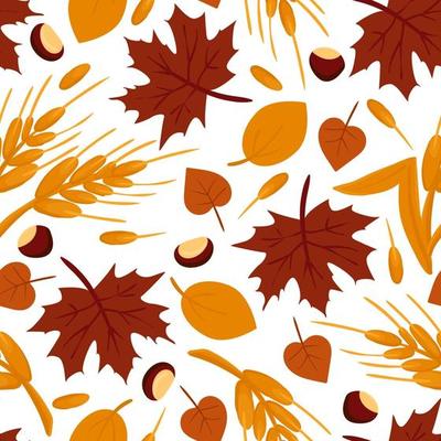 Seamless pattern with autumn harvest and foliage.