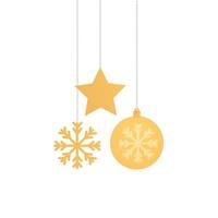 bola de navidad con estrella y copos de nieve colgando vector