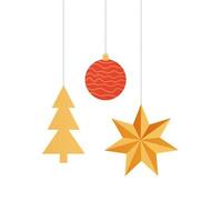 Bola con estrella y pino de navidad colgando vector