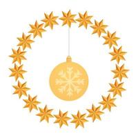 ball christmas with snowflake hanging in frame circular vector