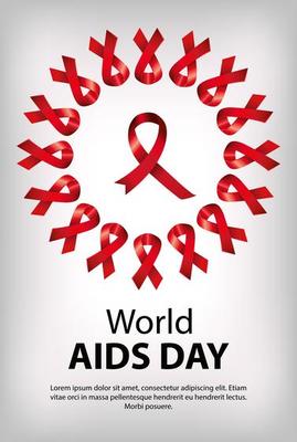 poster of world aids day and ribbons with circular frame