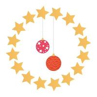 set of balls christmas hanging in frame circular vector