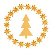 pine tree christmas in frame circular of stars vector