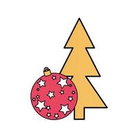pine tree christmas with ball isolated icon vector