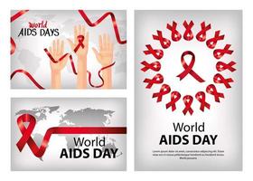 set poster of world aids day with decoration vector