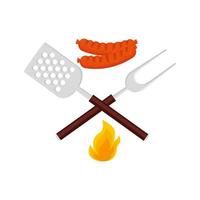 spatula with fork barbecue and sausages isolated icon vector