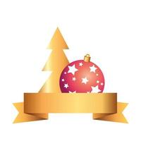 pine tree christmas with ball and ribbon vector