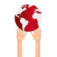 hands with world planet earth isolated icon vector