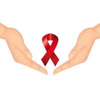 hands with aids day awareness ribbon vector