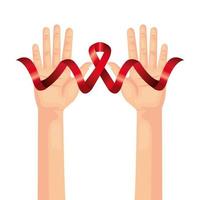 manos con cinta de concienciación del día del sida vector