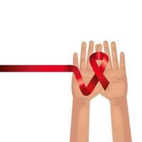 hands with aids day awareness ribbon vector