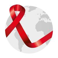 aids day awareness ribbon with planet earth vector