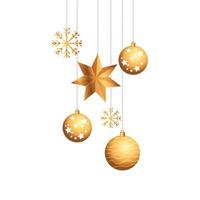 balls with star and snowflakes of christmas hanging vector