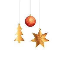 ball with star and pine tree of christmas hanging vector