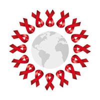 world map with set of aids day awareness ribbons vector