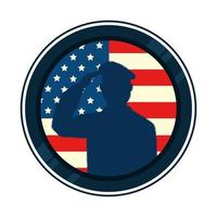 silhouette of man soldier with united states flag in frame circular vector